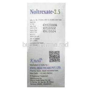 Noltrexate 2.5, Methotrexate  2.5mg, Knoll Healthcare, Box information