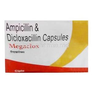 Megaclox, Ampicillin 250 mg/Cloxacillin 250 mg 10 capsules, Cipla, Box front view