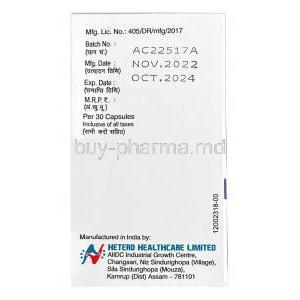 Nitib, Ibrutinib 140mg, 30capsules, Hetero Healthcare, Box information, Manufacturer