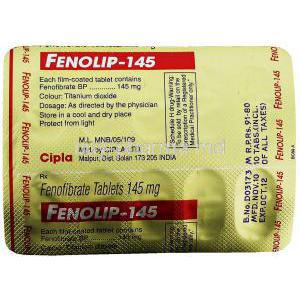 Fenolip, Generic  Tricor,  Fenofibrate 145 Mg  Packaging