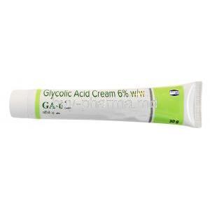 GA-6 Cream, Glycolic acid 6% w/w, Cream 30g, KLM Laboratories, Tube front view