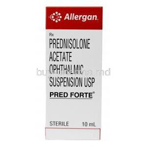 Pred Forte Eye Drops, Prednisolone 1%, Eye Drops 10mL, Allergan, Box front view