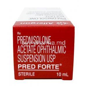 Pred Forte Eye Drops, Prednisolone 1%, Eye Drops 10mL, Allergan, Box top view