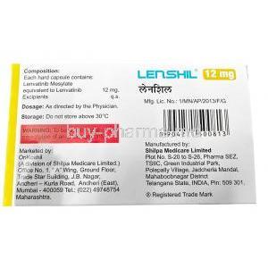 Lenshil, Lenvatinib 12mg, Shilpa Medicare Limited, Box information