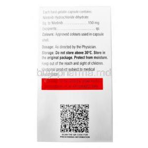Ninlib, Nilotinib 150mg, 30capsules, Hetero Healthcare Ltd, Box information, Dosage, Warning