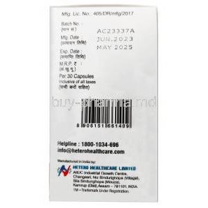 Ninlib, Nilotinib 150mg, 30capsules, Hetero Healthcare Ltd, Box information, Mfg date, Exp date