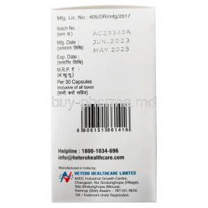 Ninlib, Nilotinib 200mg, 30capsules, Hetero Healthcare Ltd, Box information, Mfg date, Exp date