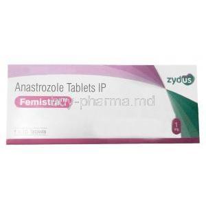 Femistra, Anastrozole 1 mg, Zuventus Healthcare,Box front view (New package)