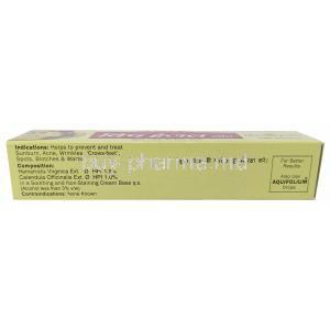 Witch Hazel Cream, Hamamelisvirginica, Calendula Officinalis Extract 1%,Cream 20g, Medisynth Chemicals, Box information,Composition