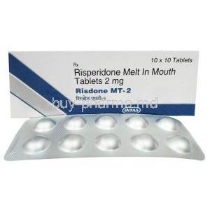 Risdone MT, Risperidone 2 mg, Tablet (MT), Intas Pharma, Box, Blisterpack
