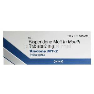 Risdone MT, Risperidone 2 mg, Tablet (MT), Intas Pharma, Box front view