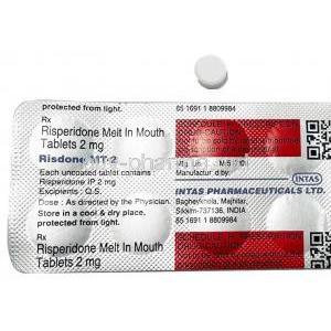 Risdone MT, Risperidone 2 mg, Tablet (MT), Intas Pharma, Blisterpack, Tablet color
