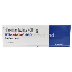 Rifaclean 400, Rifaximin 400 mg, Emcure Pharmaceuticals Ltd, Box front view