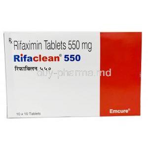 Rifaclean 550, Rifaximin 550 mg, Emcure Pharmaceuticals Ltd, Box front view