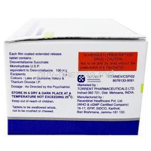 Newven OD, Desvenlafaxine 100mg, Torrent Pharmaceuticals Ltd, Box information, Manufacturer