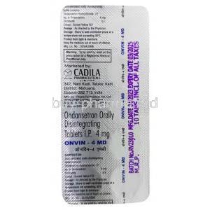 Onvin MD, Ondansetron 4 mg, Cadila Pharma, Blisterpack information