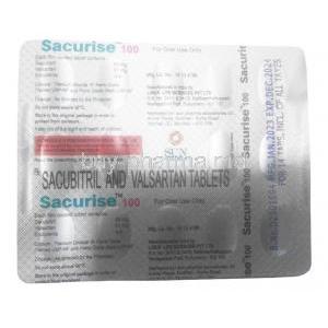 Sacurise 100,Sacubitril 49 mg/ Valsartan 51 mg, 14tablets,Sun Pharma, Blisterpack information