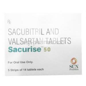 Sacurise 50,Sacubitril 24 mg/ Valsartan 26 mg, 14tablets,Sun Pharma, Box front view