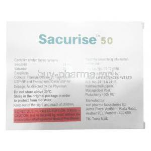 Sacurise 50,Sacubitril 24 mg/ Valsartan 26 mg, 14tablets,Sun Pharma, Box information, Storage