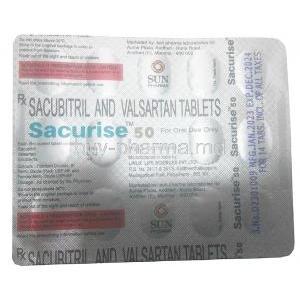 Sacurise 50,Sacubitril 24 mg/ Valsartan 26 mg, 14tablets,Sun Pharma, Blisterpack information