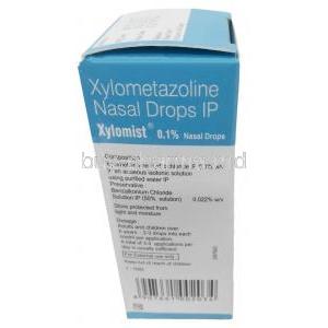 Xylomist Nasal Drops, Xylometazoline 0.1%, Nasal Drops 10mL,Zydus Cadila, Box information, Dosage