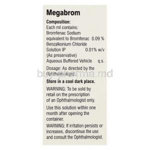 Megabrom, Generic Xibrom,  Bromfenac Sodium Eye Drops Composition