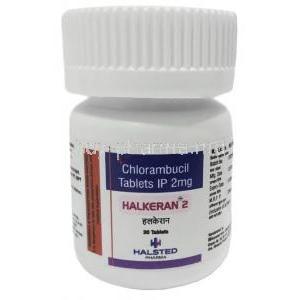 Halkeran 2,Chlorambucil 2mg, 30tablets, Halsted Pharma, Bottle front view