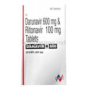 Danavir R,Darunavir 600mg/ Ritonavir 100mg, 60 tablets, Hetero Drugs Ltd, Box front view