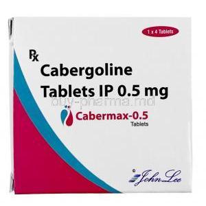 Cabermax 0.5, Cabergoline 0.5mg, 4tablets, John Lee, Box front view