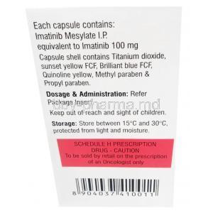 Veenat, Imatinib Mesylate 100 mg,120capsules, Natco Pharma, Box information