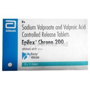 Epilex Chrono 200, Sodium Valproate 135 mg/ Valproic Acid 58 mg,15tablets, Abbott, Box