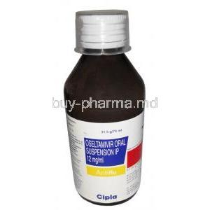 Antiflu Oral Suspension, Oseltamivir Phosphate 12 mg per mL,Oral Suspension 75mL, Cipla, Bottle front view