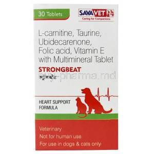 Strongbeat for Dogs and Cats, 30tablets, Sava Healthcare, Box back view
