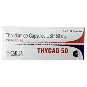 Thycad, Thalidomide 50 mg, Cadila Pharmaceuticals, Box front view