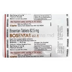 Bosentas, Bosentan 62.5 mg,Cipla, blisterpack information