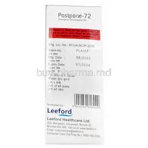 Postpone-72,  Levonorgestrel