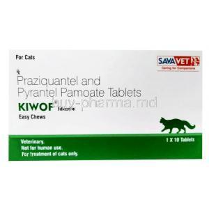 Kiwof Easy Chews for Cats, Praziquantel 20mg and Pyrantel Pamoate 230mg, Box front view