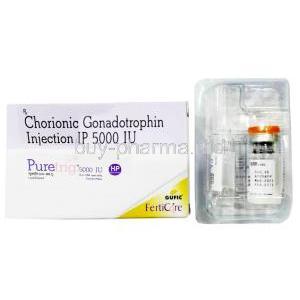 Puretrig Dry Vial for HCG Injection, Human Chorionic Gonadotropin (HCG)5000 IU, Gufic Bioscience Ltd, Box, Vial