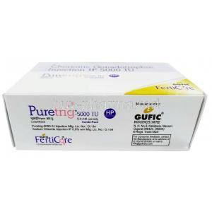 Puretrig Dry Vial for HCG Injection, Human Chorionic Gonadotropin (HCG)5000 IU, Gufic Bioscience Ltd, Box information, Manufacturer