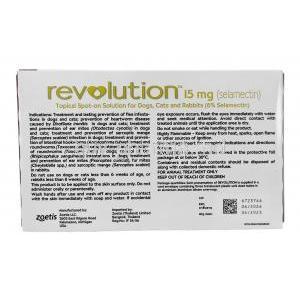 Revolution for Puppy & Kitten & Rabbits, Selamectin 15mg (60mg/mL),0.25mL x 3 packs, Spot on, Zoetis,  Box information