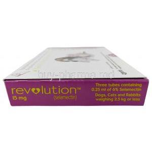 Revolution for Puppy & Kitten & Rabbits, Selamectin 15mg (60mg/mL),0.25mL x 3 packs, Spot on, Zoetis, Box Side View