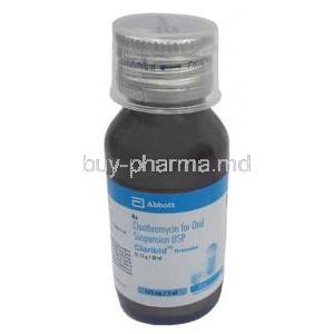 Claribid Oral Suspension, Clarithromycin 25mg per mL, Granules for Oral Suspension 30mL, Abbott, Bottle front view