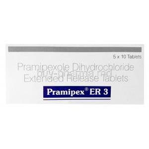 Pramipex ER3, Pramipexole 3mg, ER Tablet, Sun Pharmaceutical Industries, Box front view