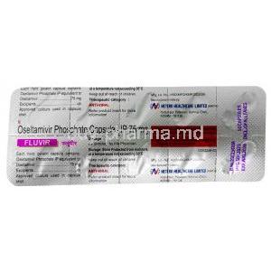 Fluvir, Oseltamivir 75 mg, Capsule, Hetero Drugs, Blisterpack information