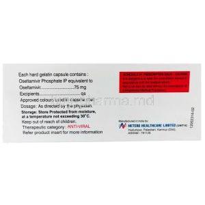 Fluvir, Oseltamivir 75 mg, Capsule, Hetero Drugs, Box information, Caution