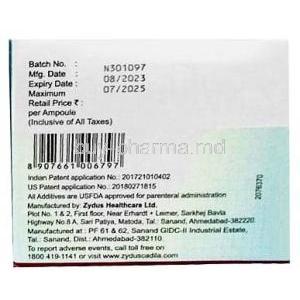 Jonac AQ Injection, Diclofenac 75mg per mL, Injection ampoule 1mL,Zydus Cadila, Box  information, Mfg date, Exp date