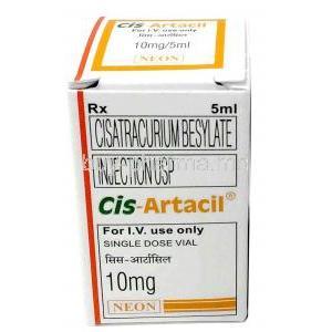 Cis-Artacil Injection, Cisatracurium 10mg,Injection Vial 5mL, Neon Laboratories Ltd, Box front view