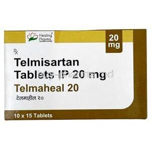 Telmaheal 20, Telmisartan 20mg, Healing Pharma India,Box front view