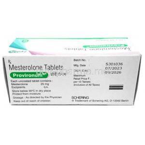 Provironum, Mesterolone 25mg, Zydus Cadila, Box information