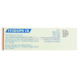 Syndopa CR, Generic  Sinemet,   Carbidopa 50 Mg /Levodopa 200 Mg Manufacturer Information